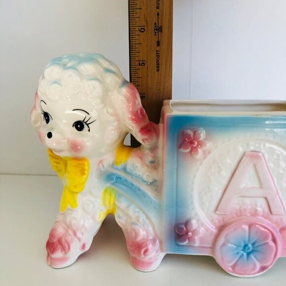Vintage Anthropomorphic Ceramic Lamb Planter Multicolor Nursery Decor Kitsch - Picture 8 of 9